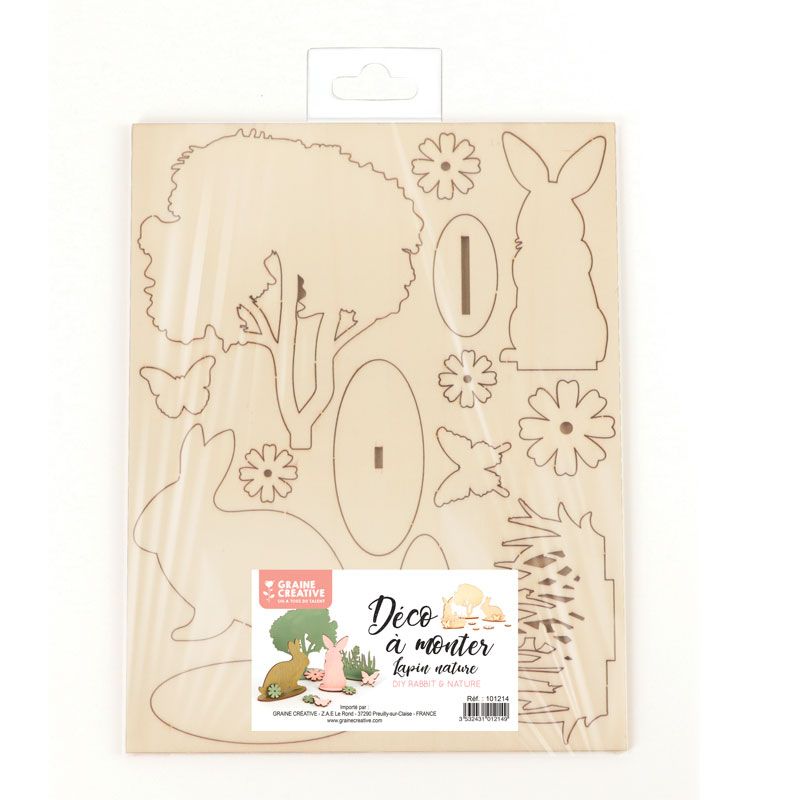 Décor en bois à monter soi-même lapins et nature 22,5 x 17,5 x 0,2 cm