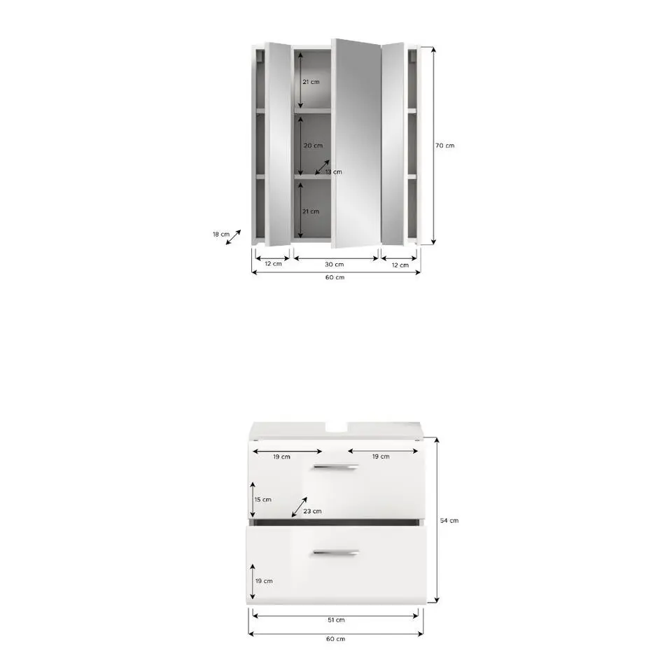 Hioshop Ice badkamer I60 wit hoogglans- wit
