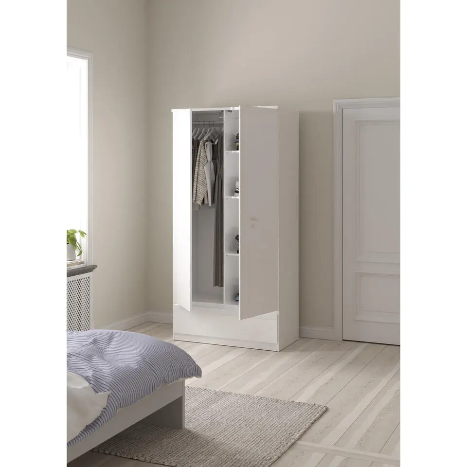 Kledingkast Naia 2-deurs - hoogglans wit - 50x99x201 cm