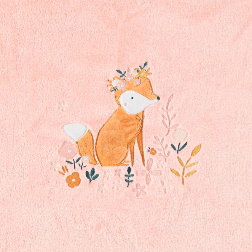 Couverture en velours avec renard brodé - Rose
