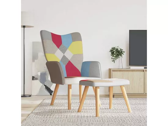Chaise de relaxation avec repose-pied Patchwork Tissu