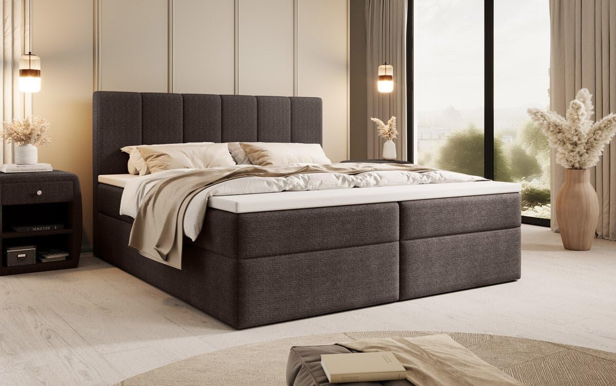 Luxusbetten24 Boxspringbett Aurelia Bouclé 180x200 mit Stauraum | Bezug: Bouclé | Farbe: Braun | Härtegrad: