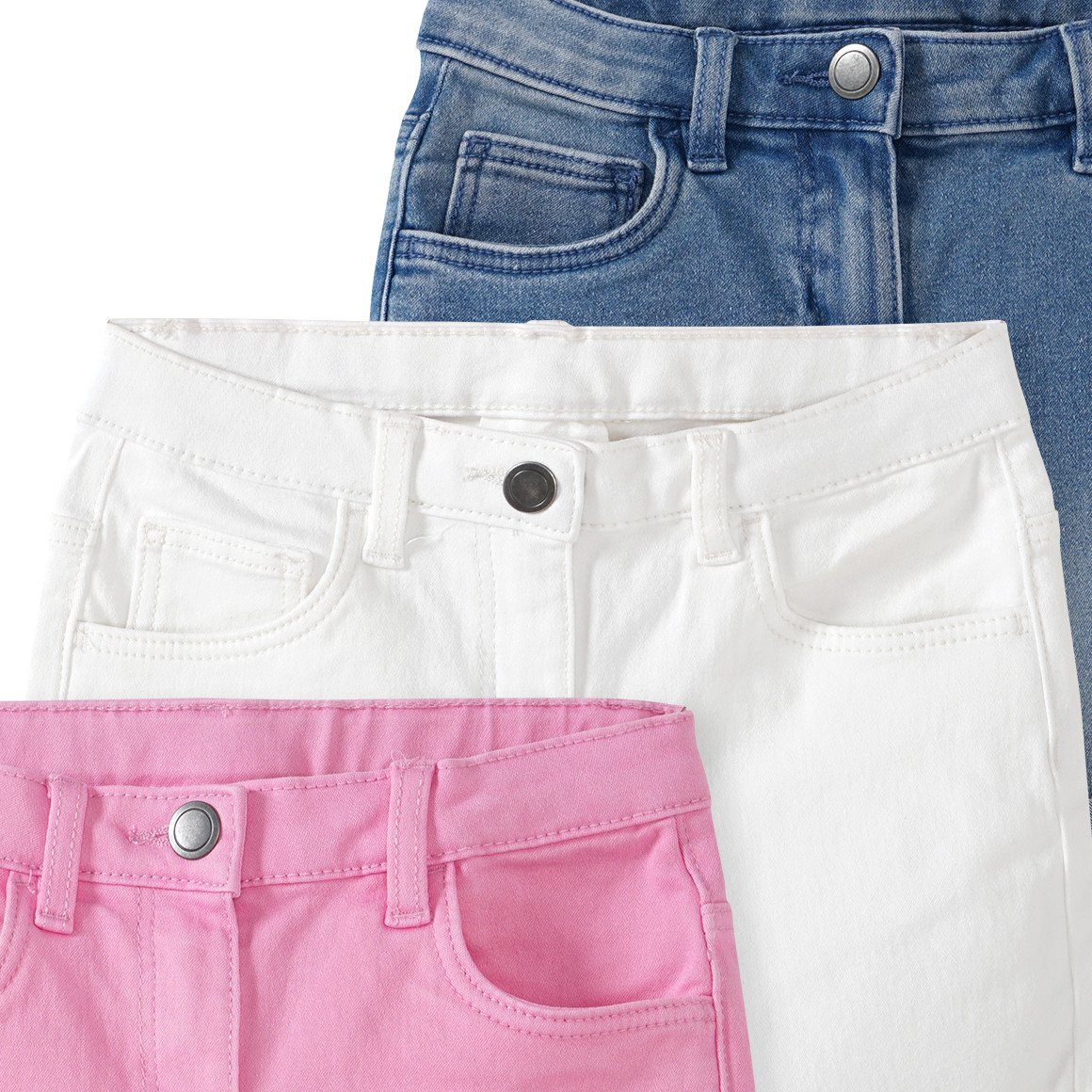 Famy 3 Mädchen Jeansshorts im Five-Pocket-Style rosa / weiss / blau