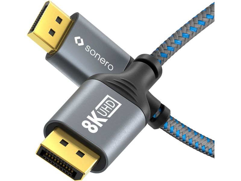 sonero Kabel 8K DisplayPort - DisplayPort, 2 m DisplayPort auf DisplayPort Kabel - 8K60 - grau/blau - 2.00m
