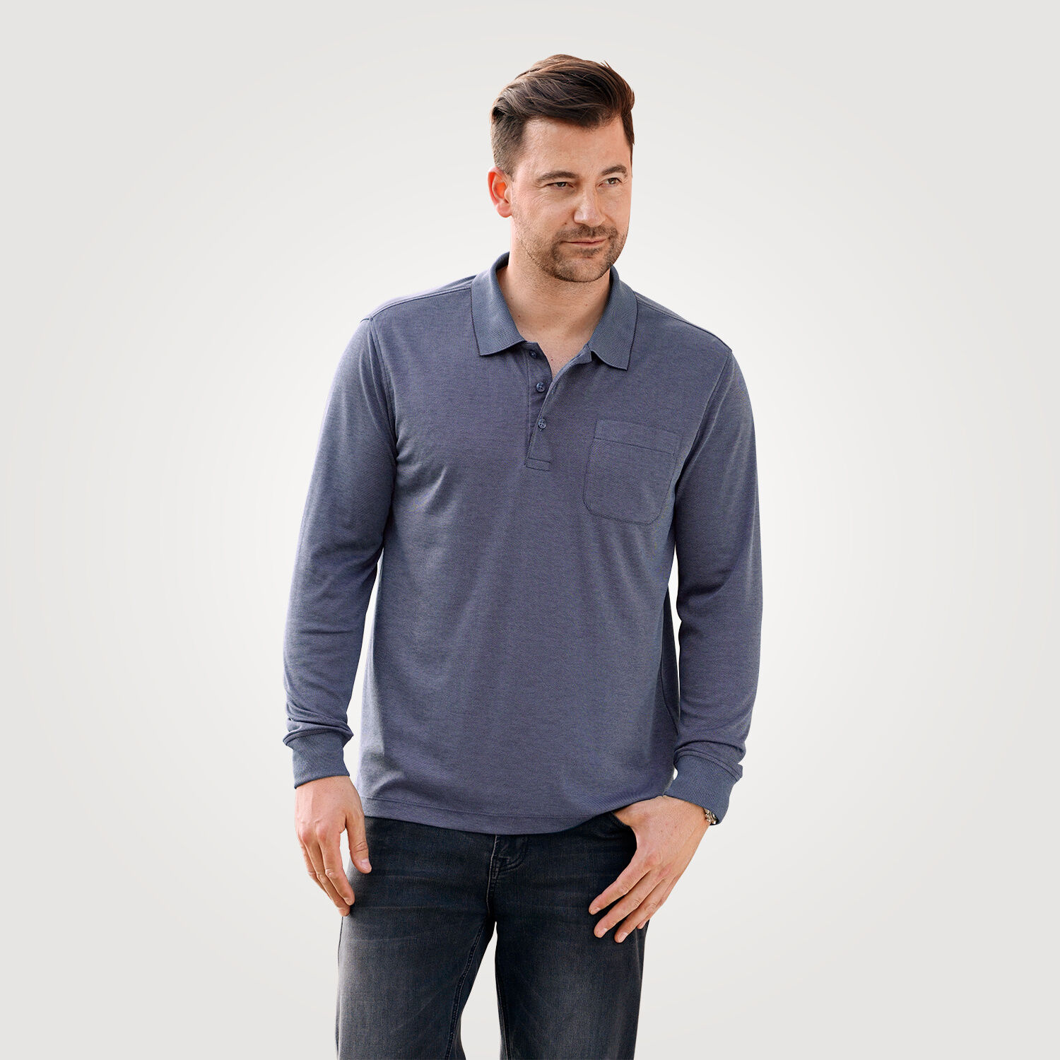 Herren-Poloshirt geknöpft mit langen Ärmeln