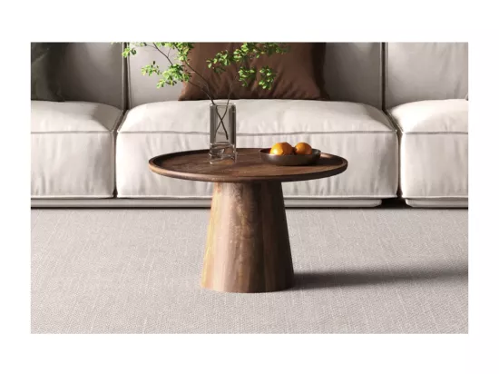 Table basse ronde en bois massif collection JAKARTA - Style ethnique et design - Diamètre 65cm
