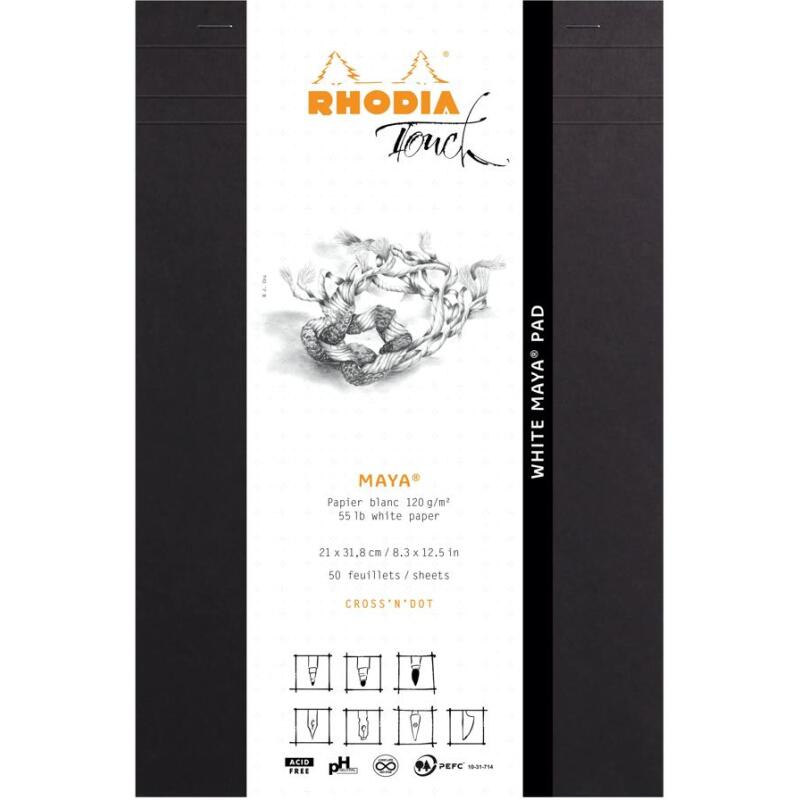 White Maya pad A4+ 50 feuilles Cross'n'dot 120 g - Noir