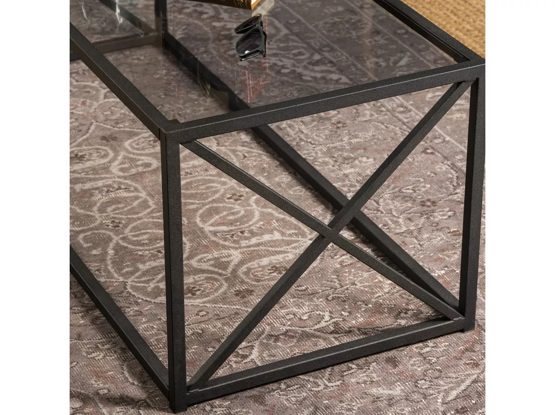 Table basse Geises verre et métal 120 cm (Noir)