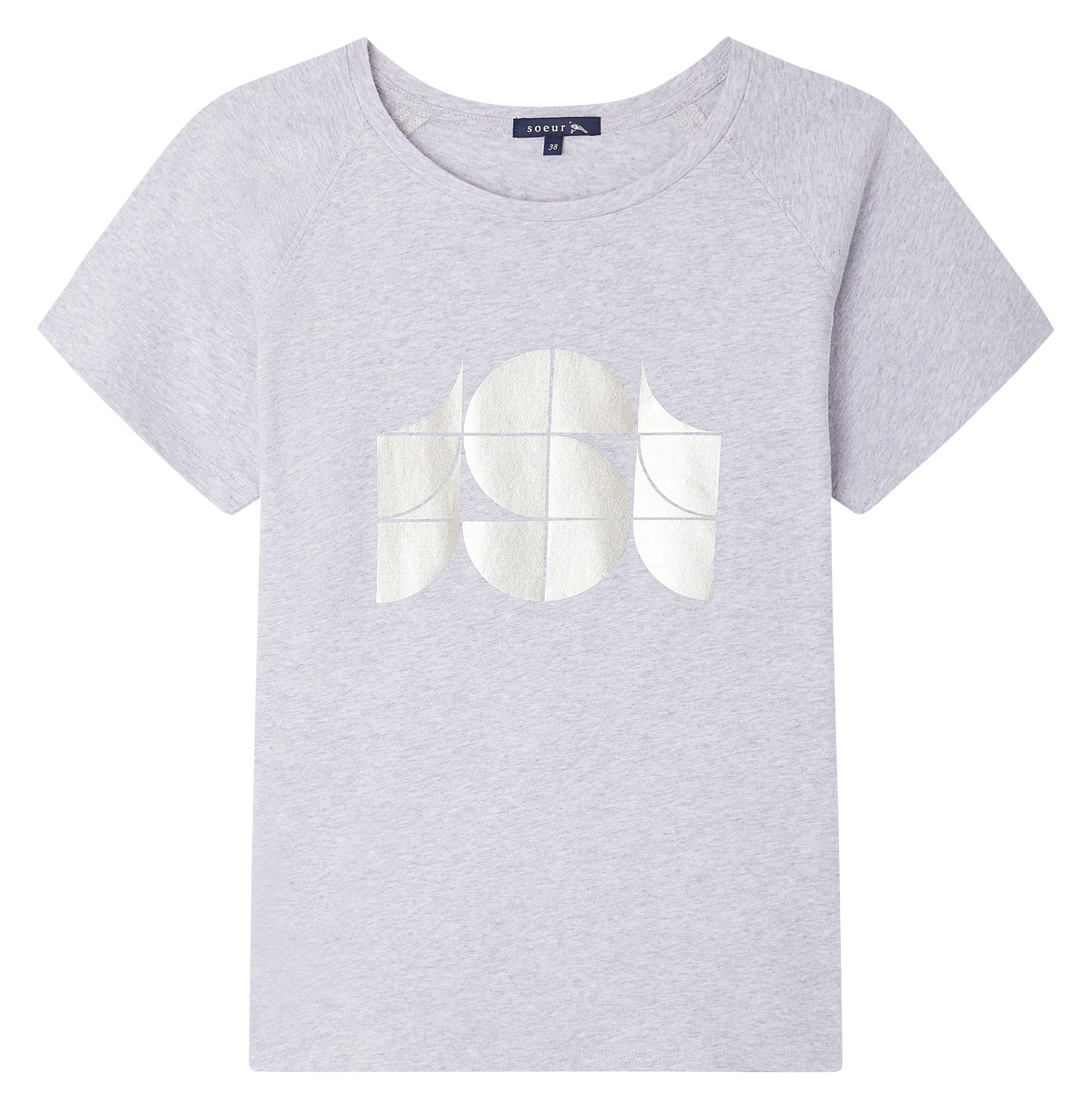 VAL - Tee-shirt col rond droit en coton bio sérigraphié | Gris