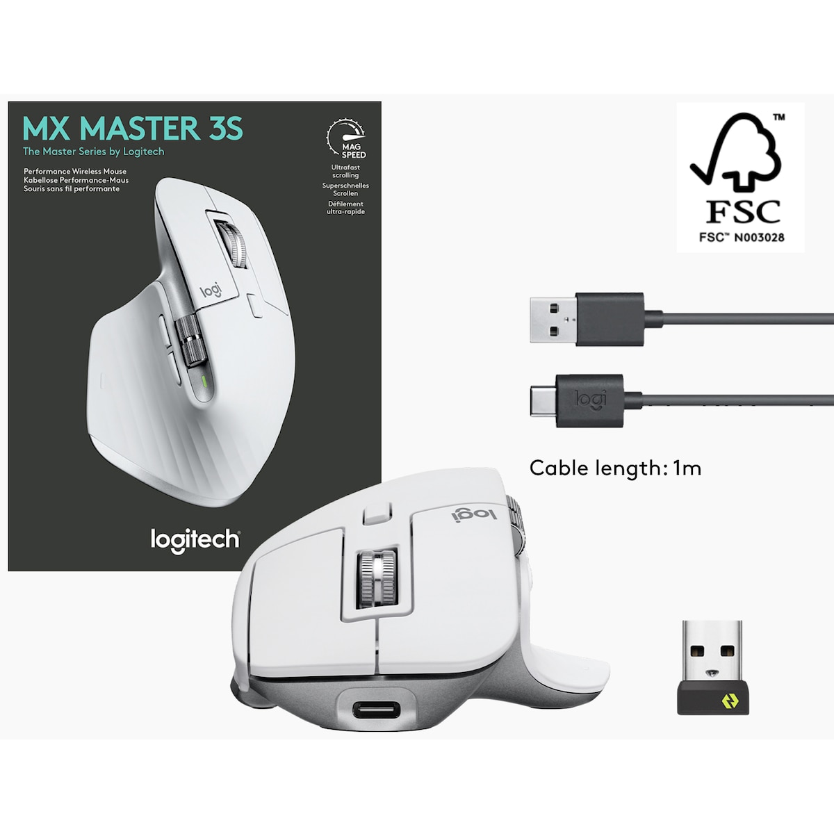 Logitech MX Master 3S trådløs mus (pale grey)