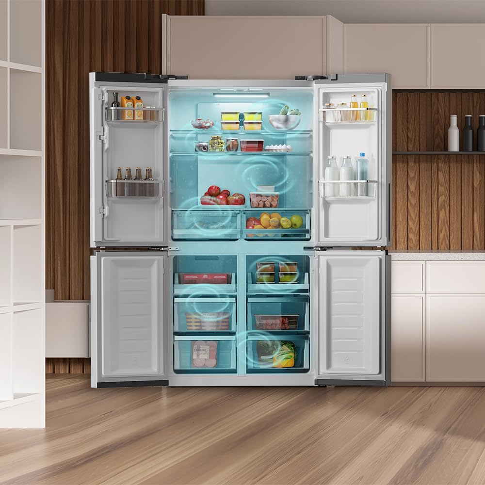 Cecotec American Refrigerator 4 Doors Stainless Steel 490 L CoolMarket 4D 490 Inox E. 183 cm High, 91 cm Wide, Low Power, Inverter Plus, Fast Cooling