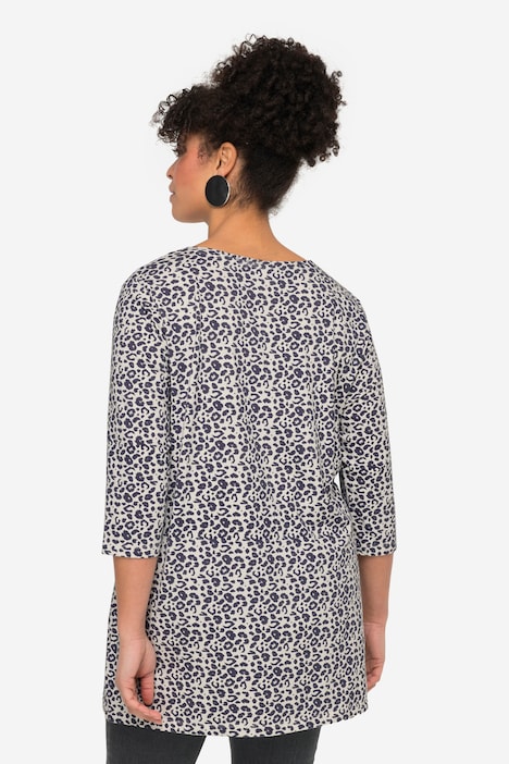 Longshirt, Leomuster, Glitzer-Statement, 3/4-Ärmel