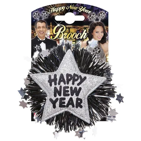 Widmann Brosche Happy New Year schwarz / silber, 12 cm