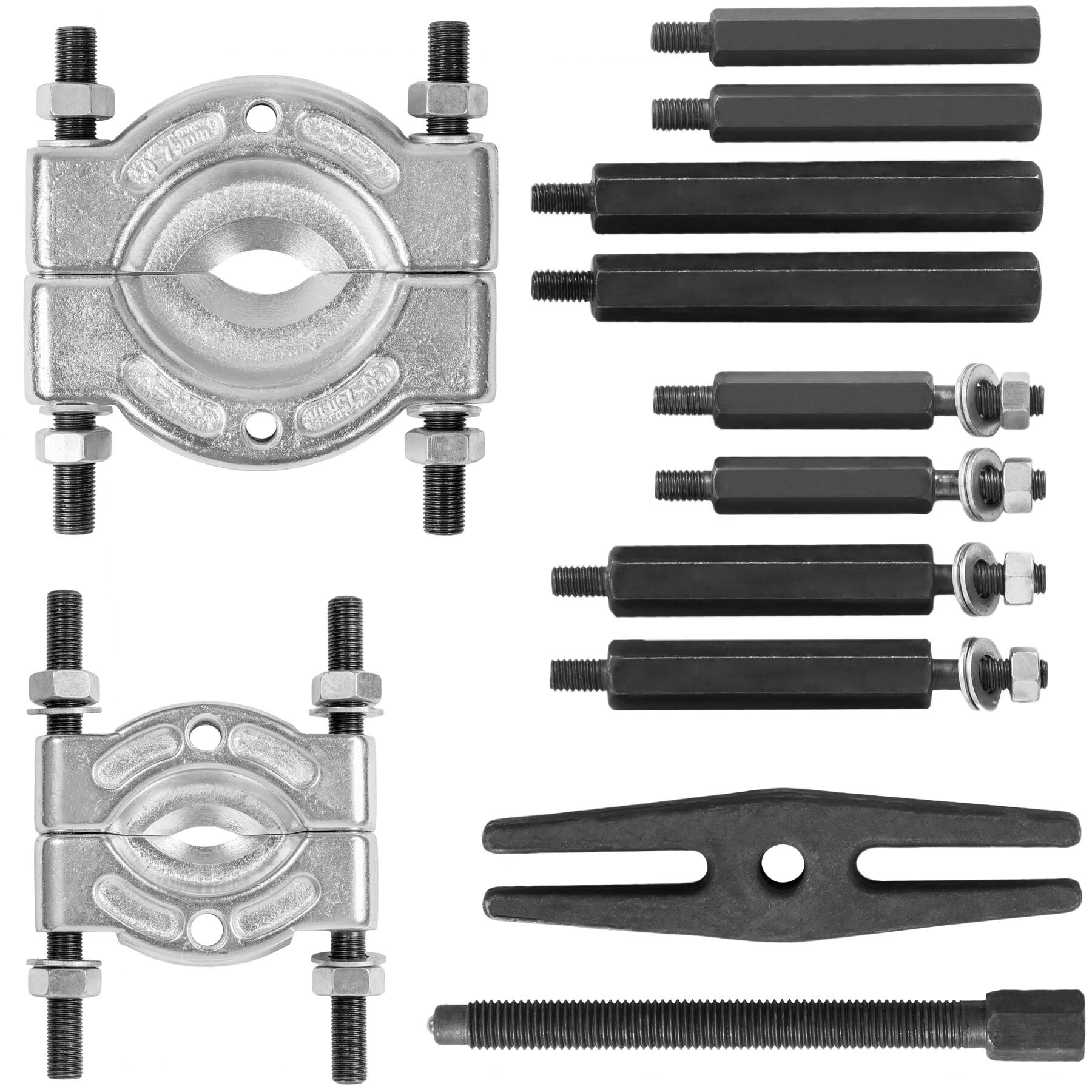 tectake® Lagerabzieher-Set, 12-teilig, maximale Spannweiten 52 und 62 mm, übersichtliche Anordnung im Kunststoffkoffer
