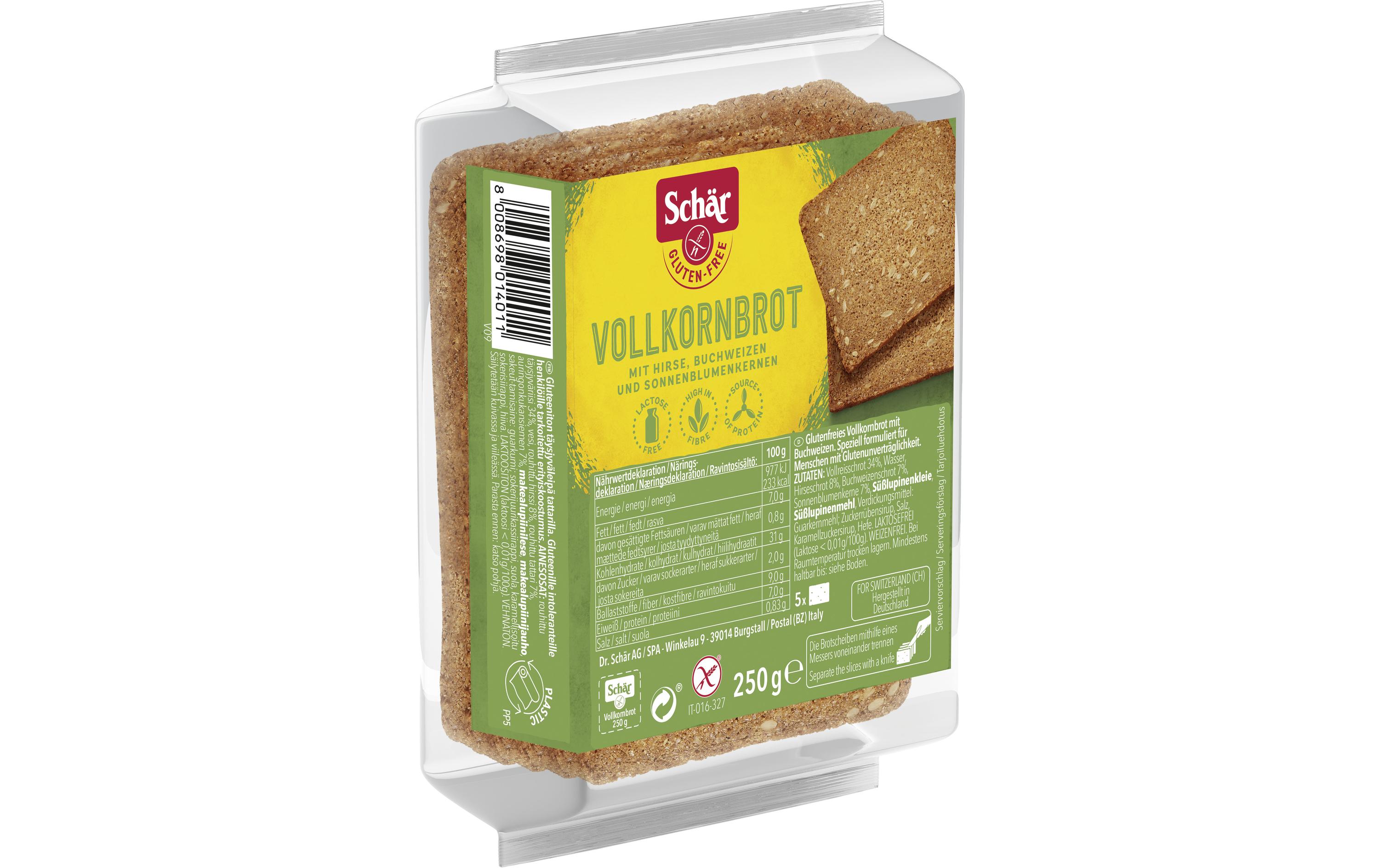 Vollkornbrot 250 gGlutenfreies Vollkornbrot