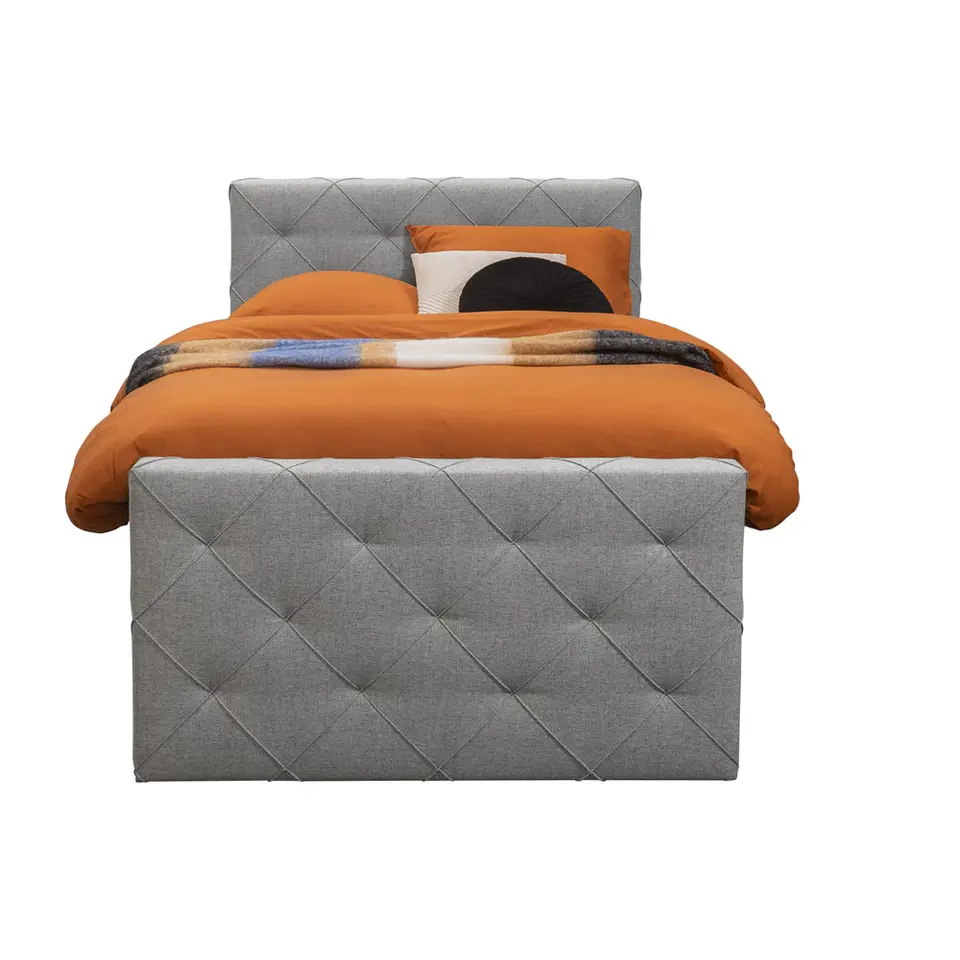 Boxspring met voetbord Liv geruit - lichtgrijs - 120x200 cm - vierkante poot