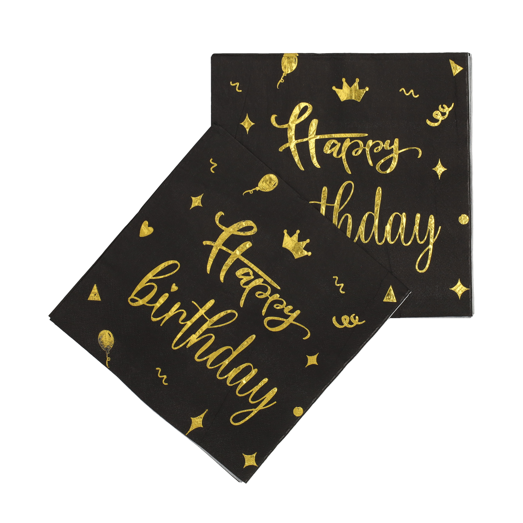 (45er Set) 33x33cm Happy Birthday Einweg Servietten Party Tisch Dekoration - Schwarz / Gold