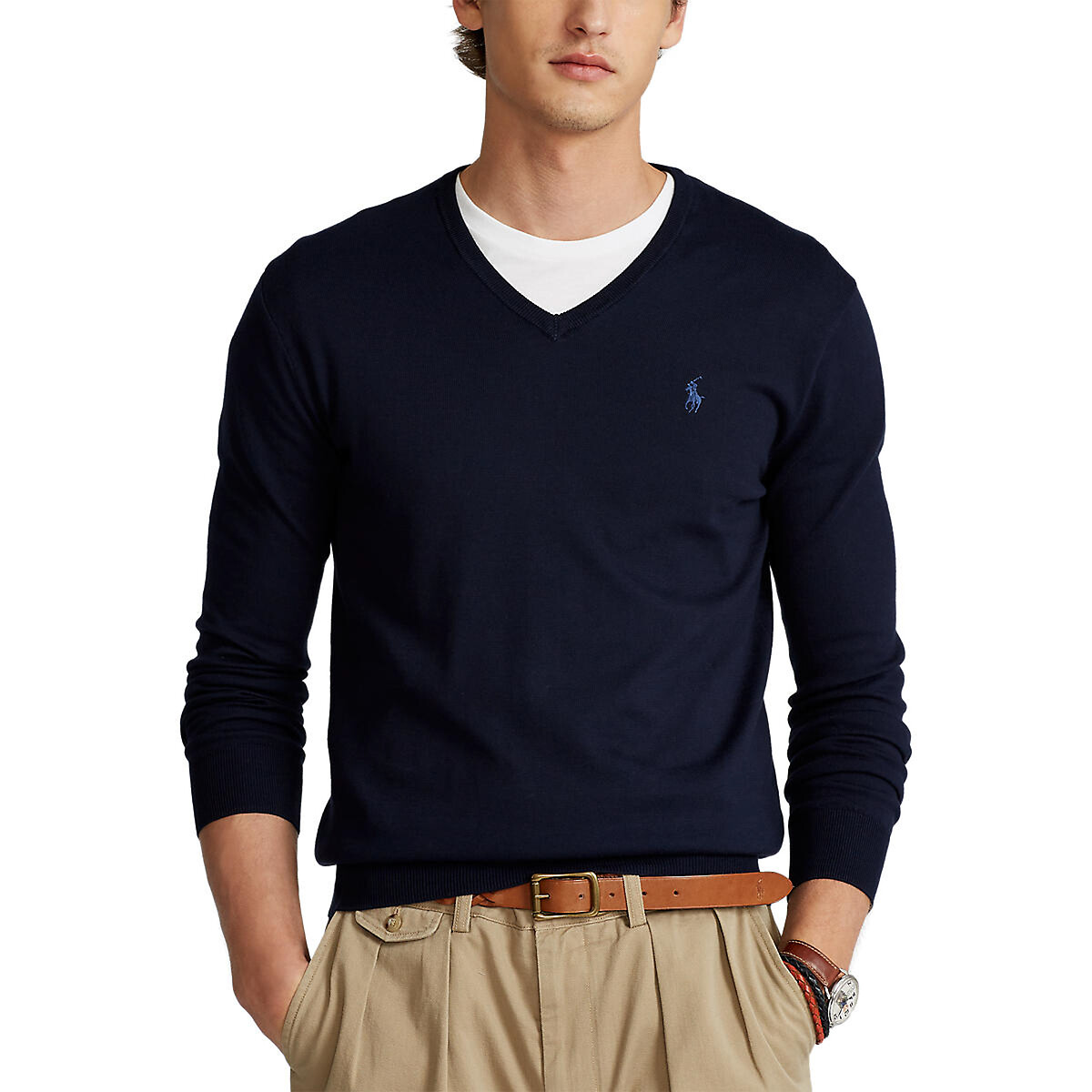 POLO RALPH LAUREN<br>Suéter com decote em V em algodão Pima