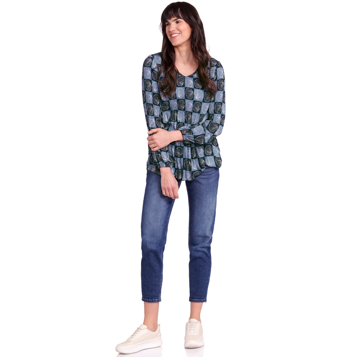 Gina Benotti Damen Plissee-Bluse mit Muschel-Motiven dunkelblau