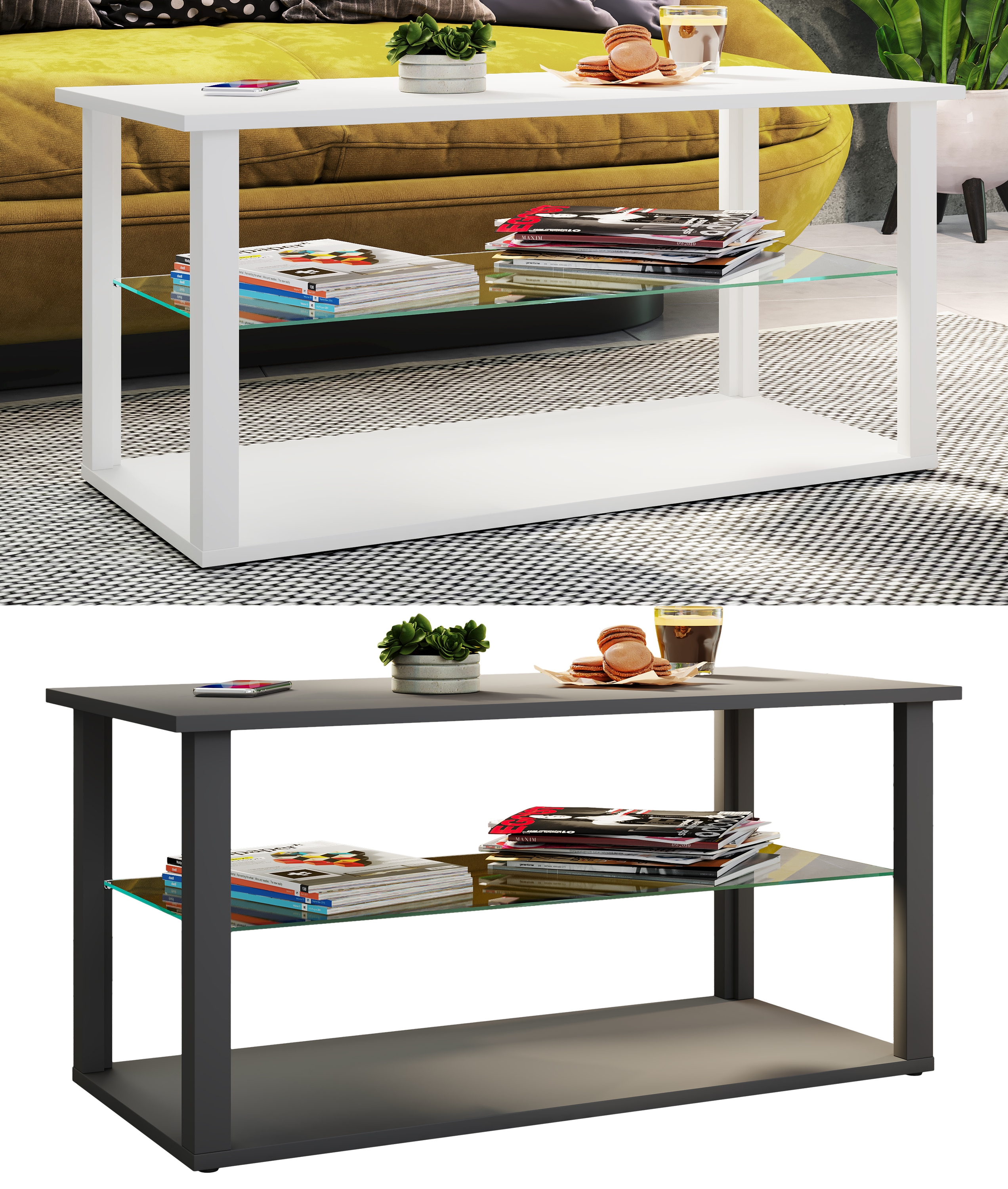 VCM Holz Couchtisch Sofatisch Wohnzimmertisch Beistelltisch Glas Wanilo L