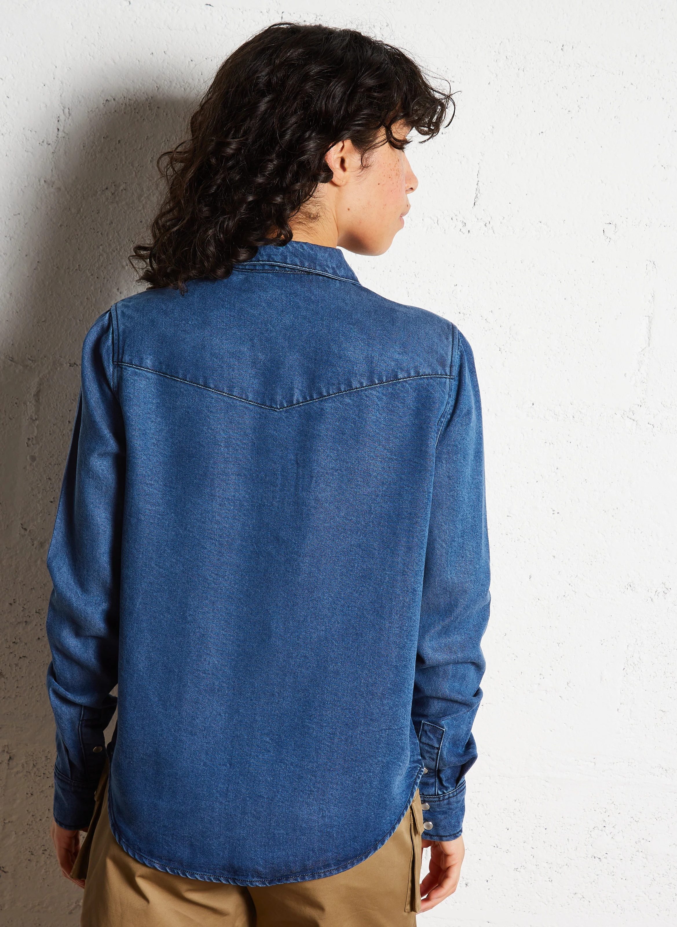 CABANA - Chemise col classique droite en denim | Bleu