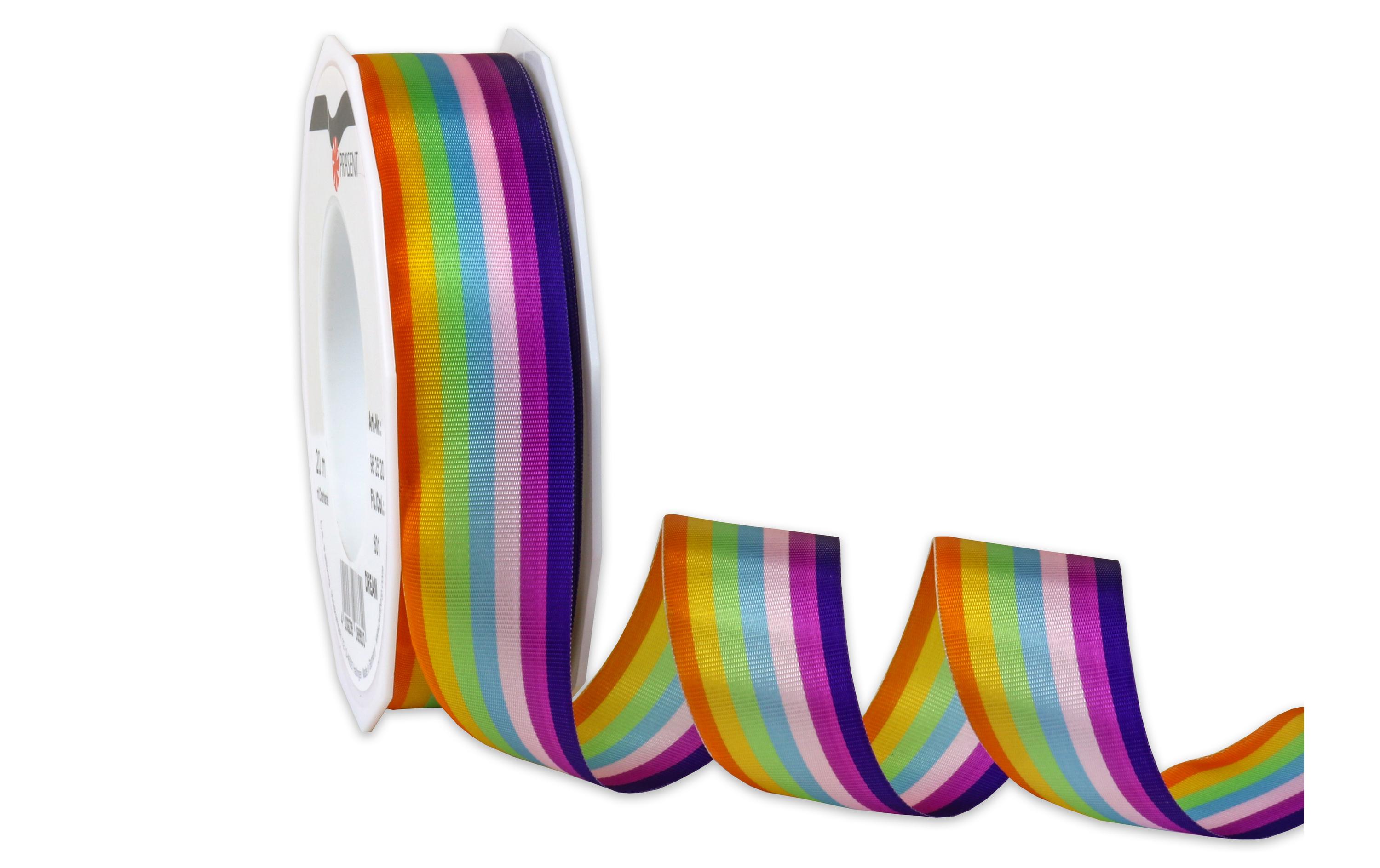 Geschenkband Regenbogen 2.5 cm x 20 m, MehrfarbigStoffband zum Verpacken von Geschenken