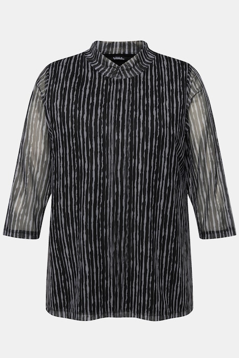 Mesh-Shirt, A-Linie, Stehkragen, 3/4-Arm