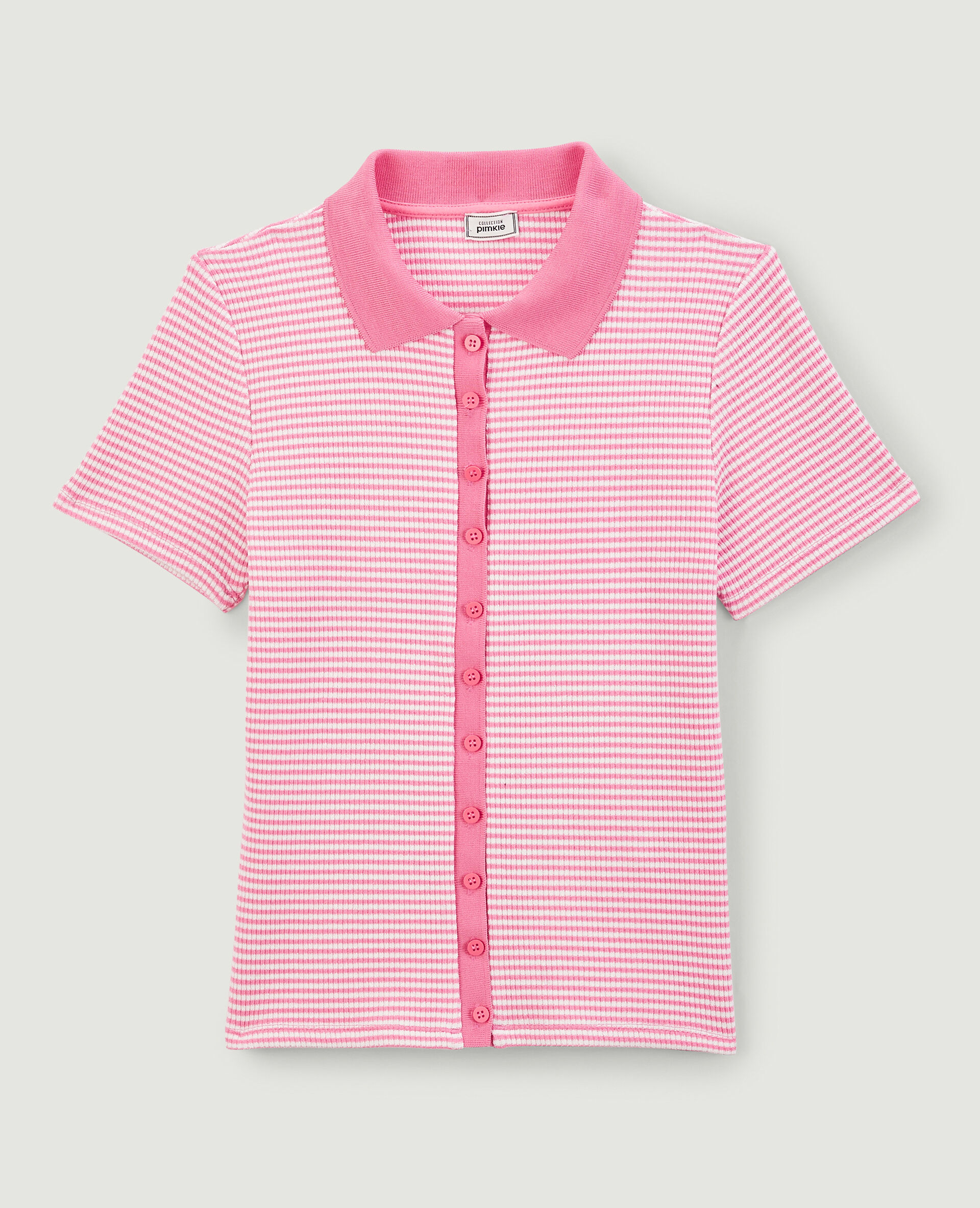 Polo rayé en maille côtelée - Rouge
