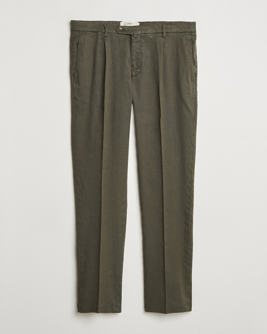Briglia 1949 Pleated Linen Trousers Olive