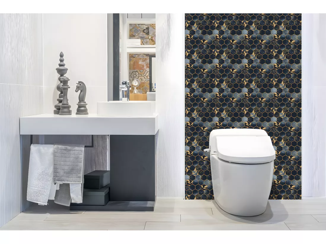 Panneaux muraux en vinyle, Planches en vinyle adhésives - 100x50 cm - Feuilles et hexagones