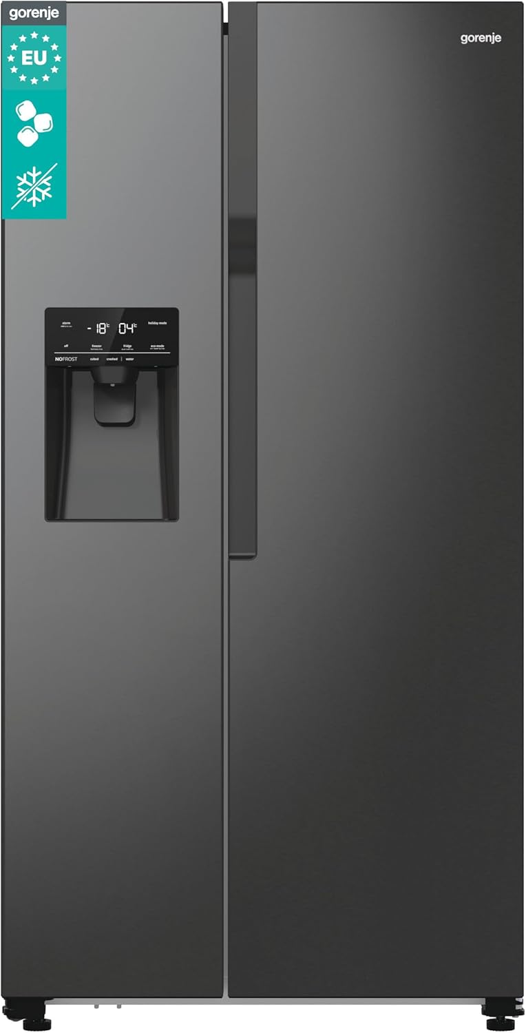 Gorenje NRR9185ESBXL Side by Side Kühl-Gefrierkombination/NoFrost Plus/Inverter Kompressor/Wasser- und Eiswürfelspender/SensoTech / 178,6 cm/Kühlteil 376 l/Gefrierteil 190 l/Schwarz