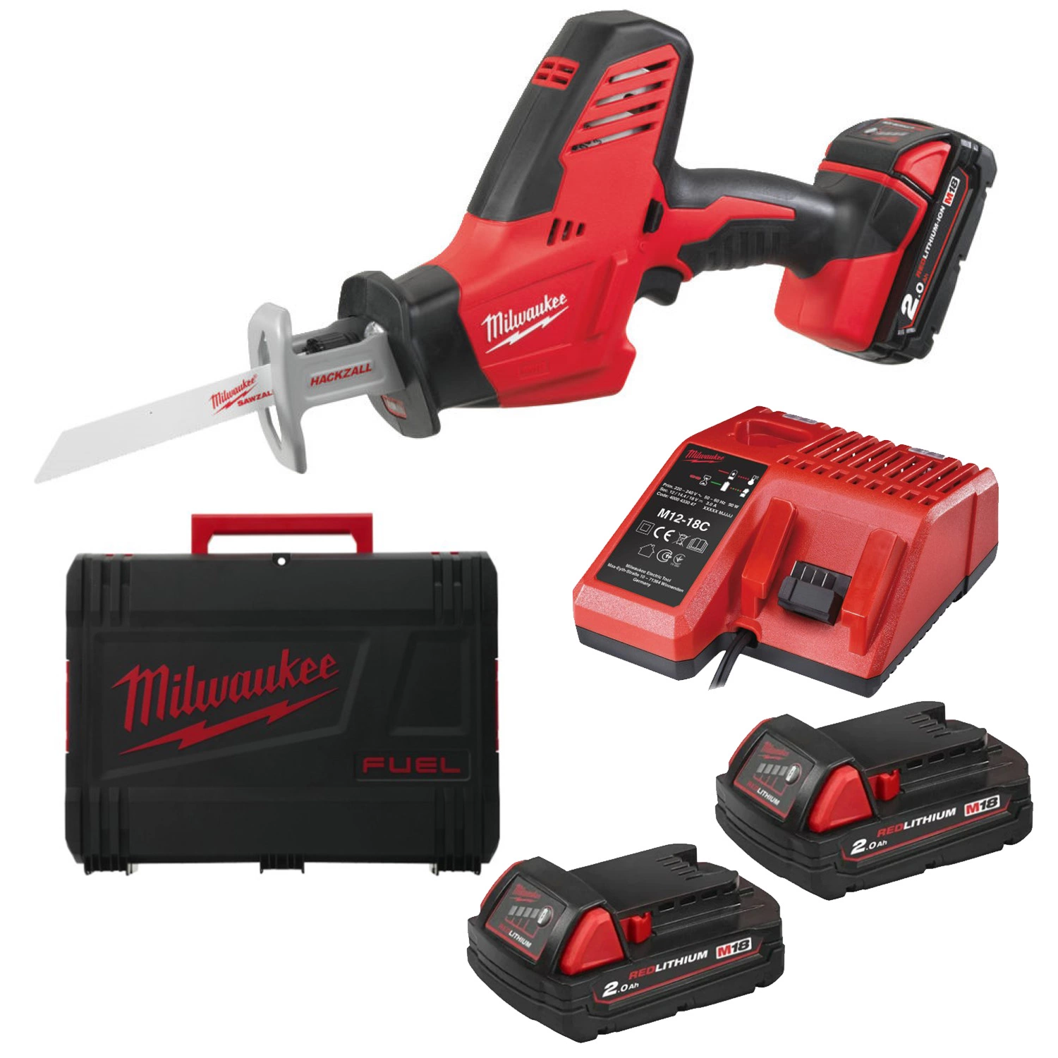Milwaukee C12 HZ-202C 12V Li-Ion accu reciprozaag set (2x 2.0Ah accu) in koffer - snelwissel