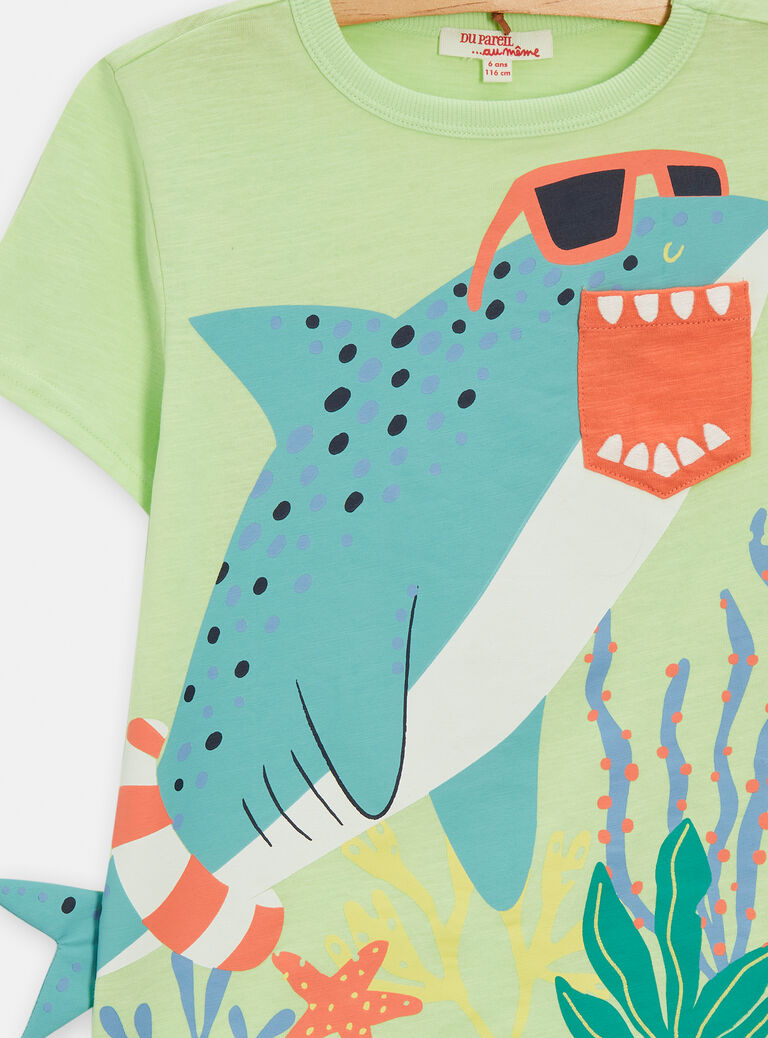 T-shirt vert animation requin pour garçon