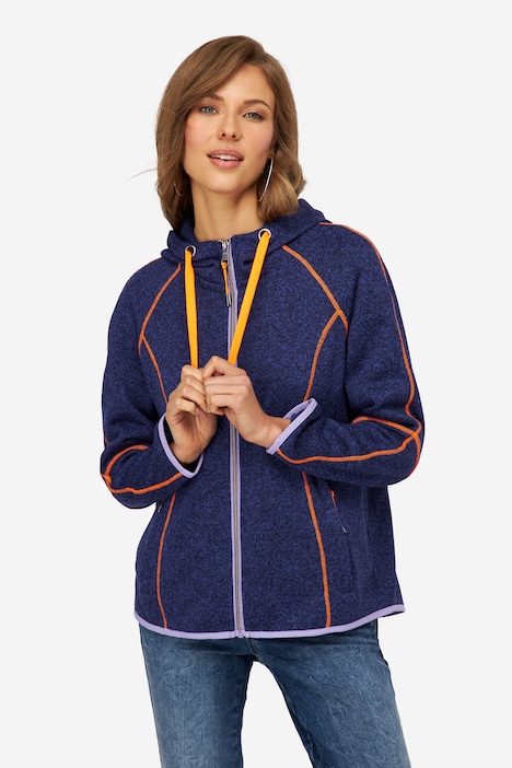 Strickfleece-Jacke, Kapuze, Zipper, Langarm, OEKO-TEX