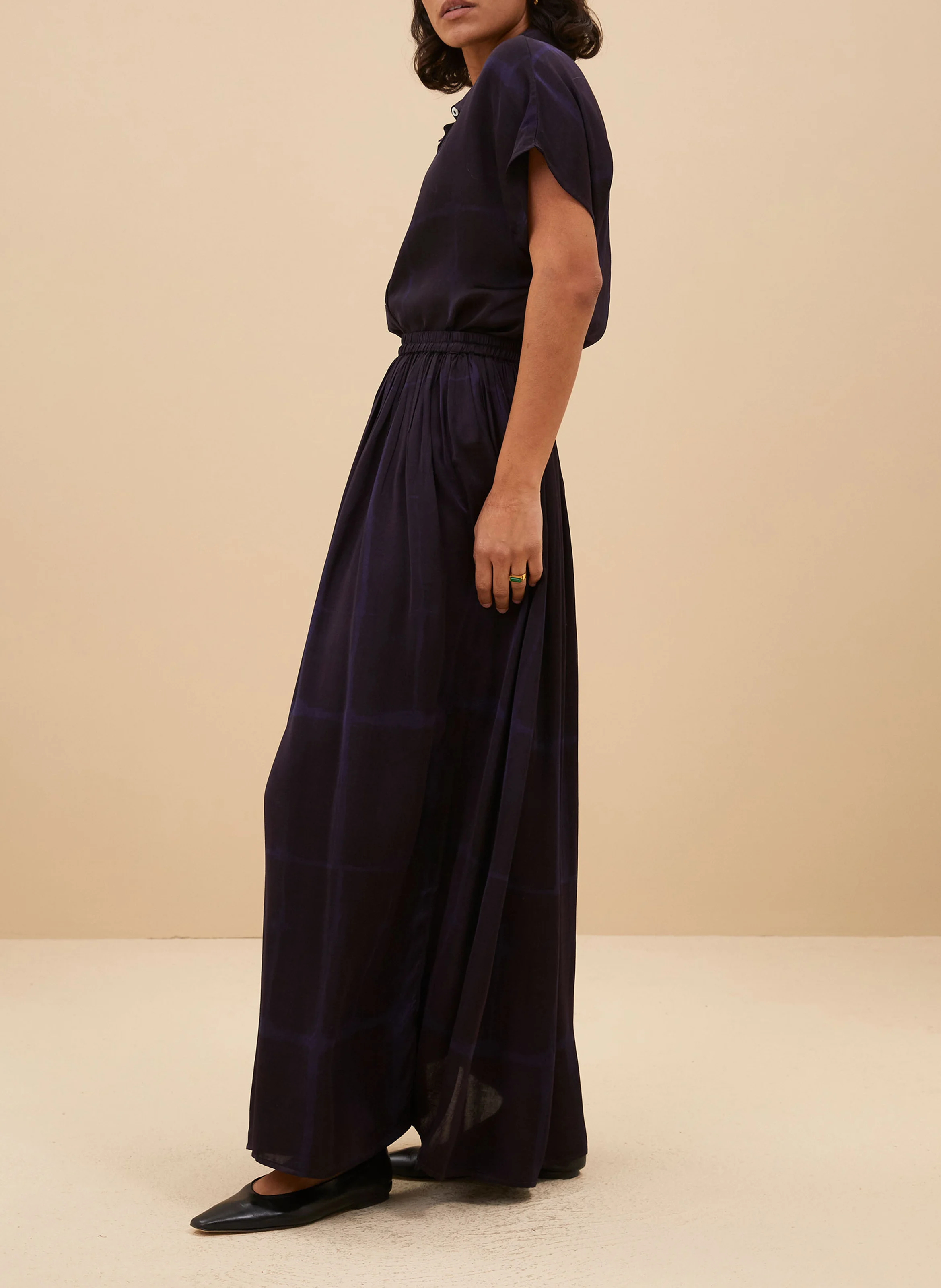 NINA - Jupe longue taille haute imprimée | Bleu