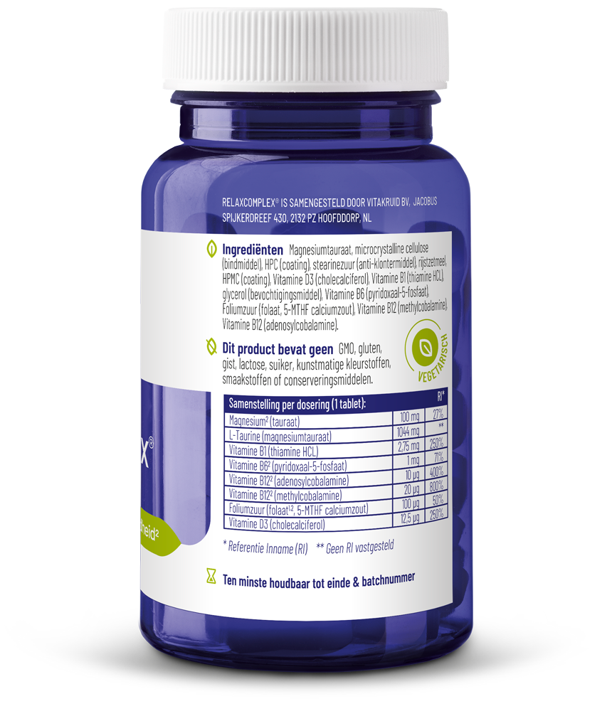 Vitakruid Relaxcomplex Oa Magnesium Tauraat & Vitamine D3 (30 tabletten)