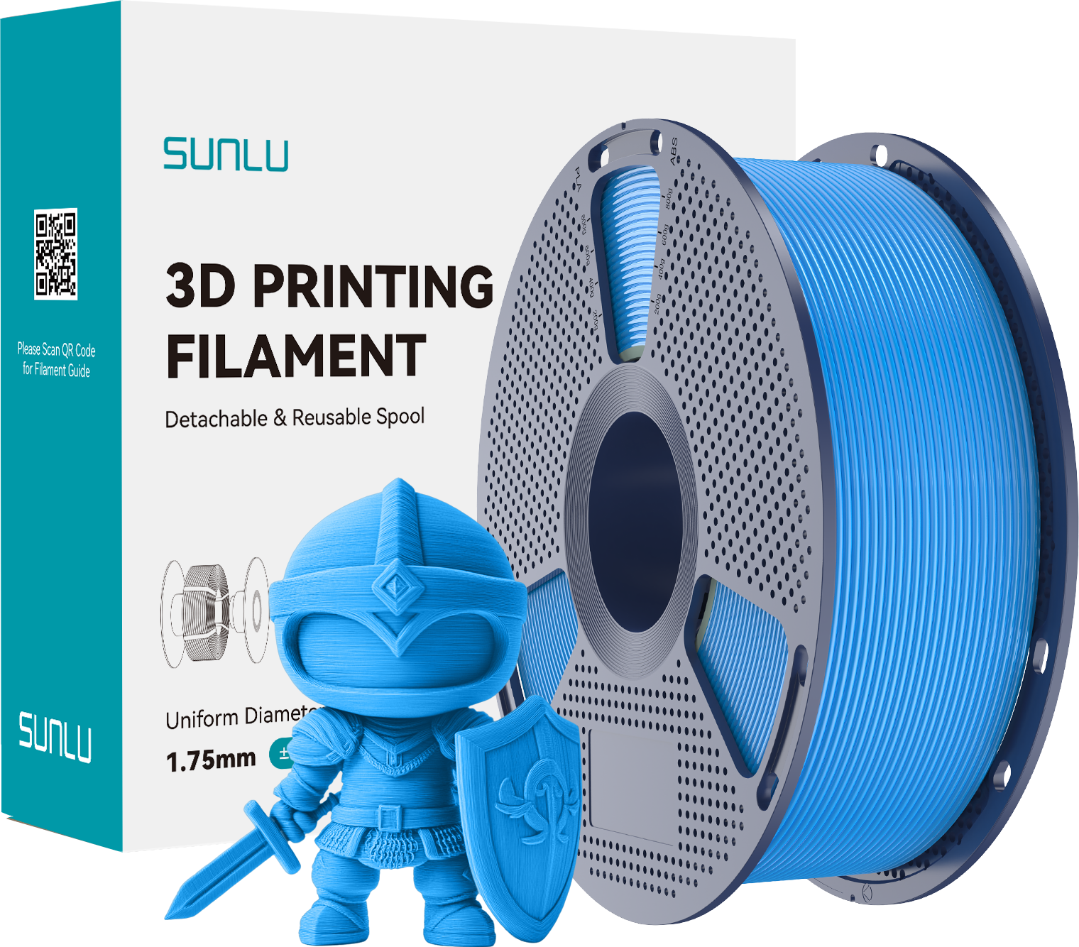 SUNLU  PLA+ Cyan, 1,75 mm / 1000 g    Modifiziertes PLA Filament mit hoher Zähigkeit