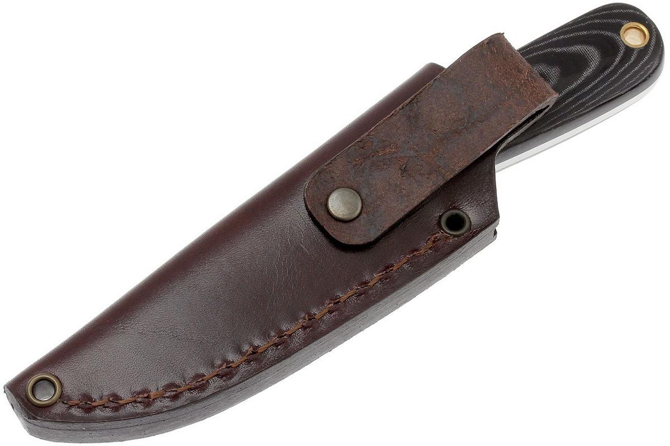 Brisa Necker 70, zwart micarta, lederen sheath 9806