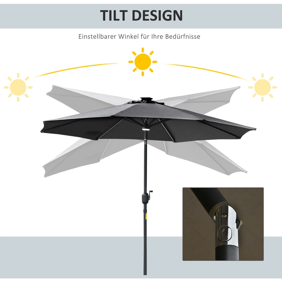 Outsunny Sonnenschirm mit LED Leuchten Schwarz, Dunkelgrau
