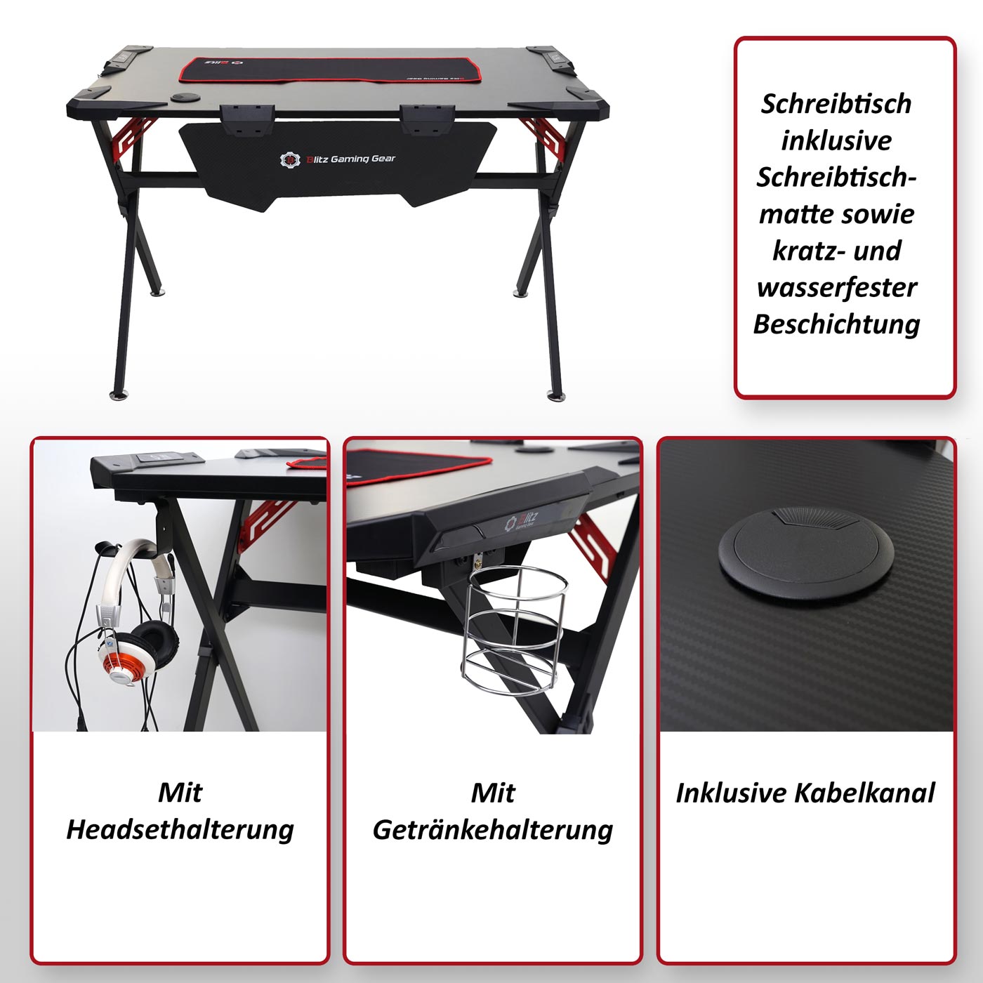 Schreibtisch MCW-F11, Computertisch Jugend-Schreibtisch, Gaming 120x75cm schwarz