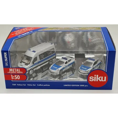 SIKU 7507 Polizei Fahrzeuge Set Sprinter Porsche Scirocco, 1:50