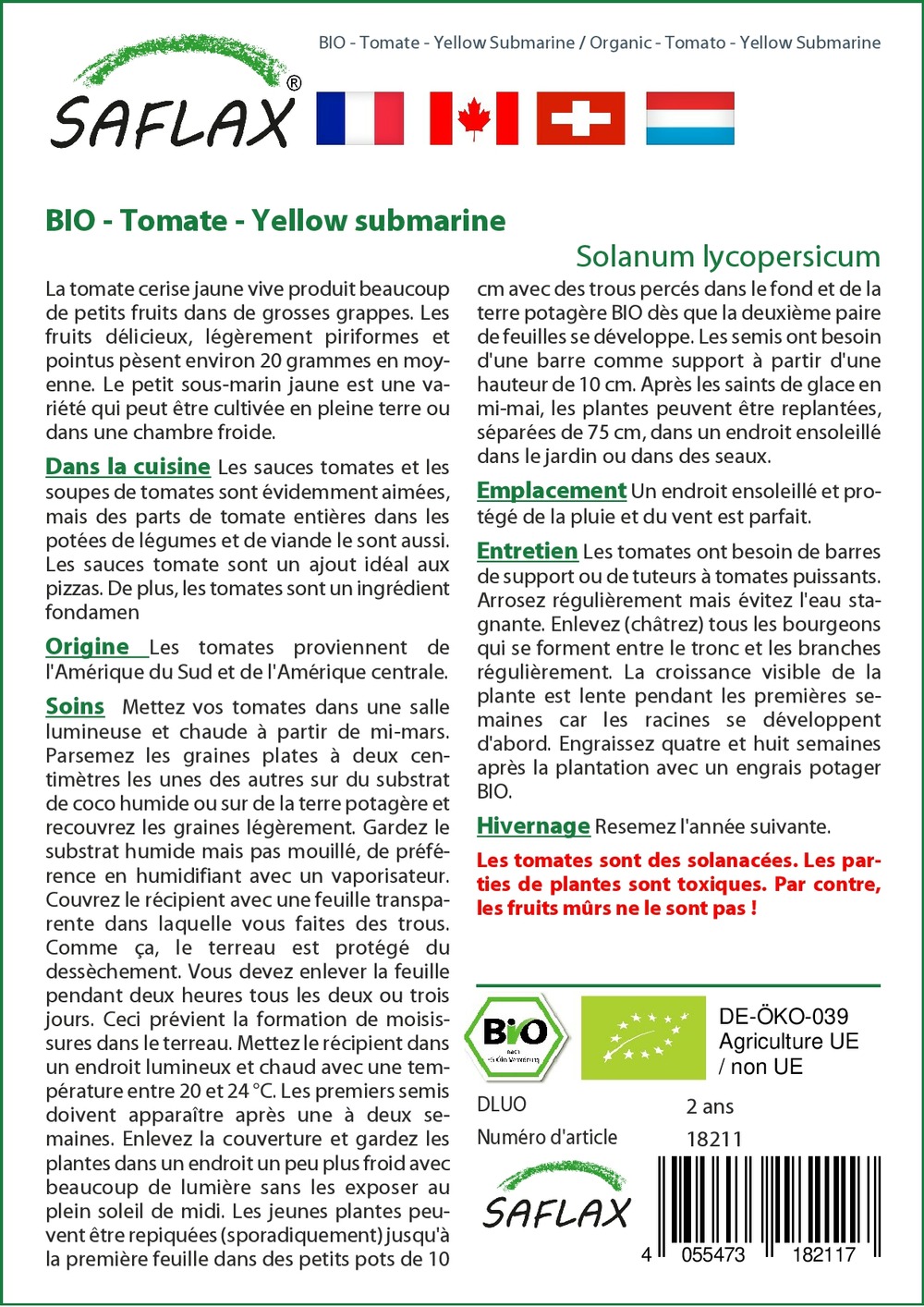 Bio - tomate - yellow submarine - 10 graines - avec substrat - solanum lycopersicum