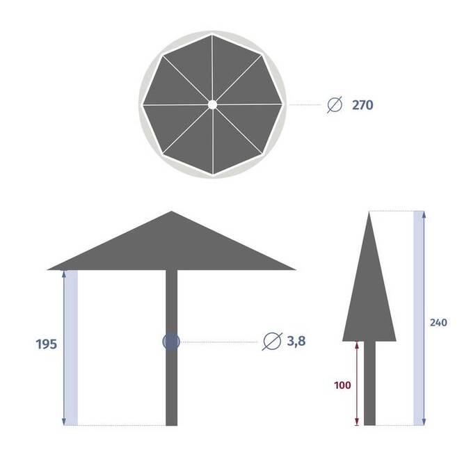 Parasol droit rond SISKO Bleu canard