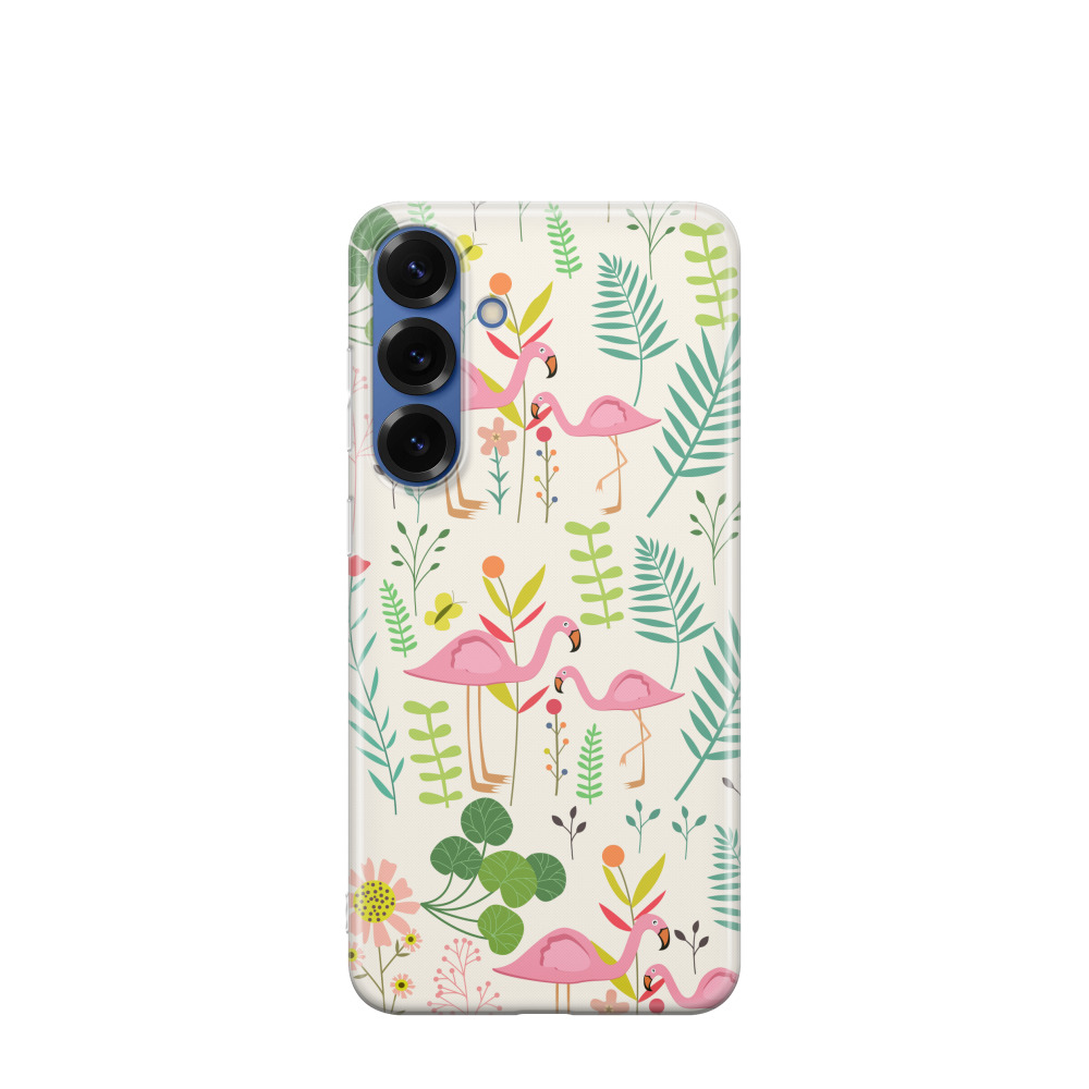 Samsung Galaxy S25 Plus Gummi Hülle Flamingo - Garten - Versch. Farben
