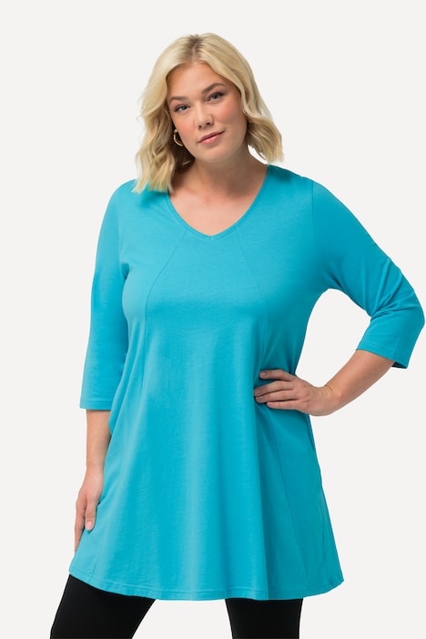 Longshirt, Ziernähte, A-Linie, V-Ausschnitt, 3/4-Arm