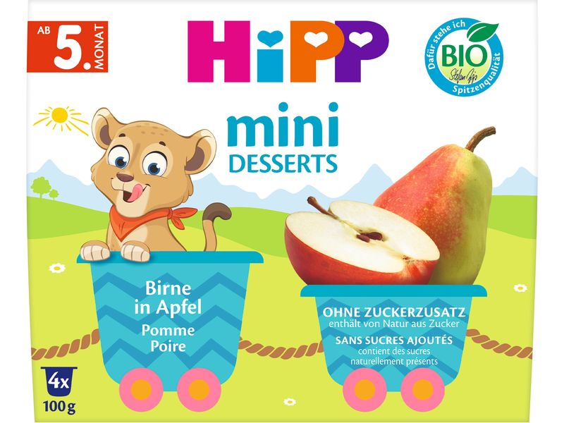 HIPP Dessert Birne in Apfel 4 x 100g Bio Frucht-Pause Birne in Apfel