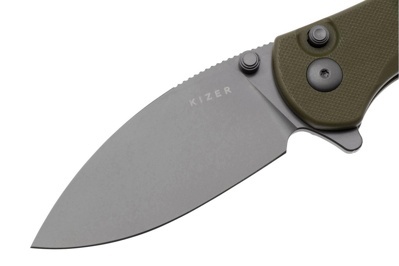 Kizer Vanguard Mini Grouper V3669A3 Grey D2, Olive Green G10, zakmes, Azo design