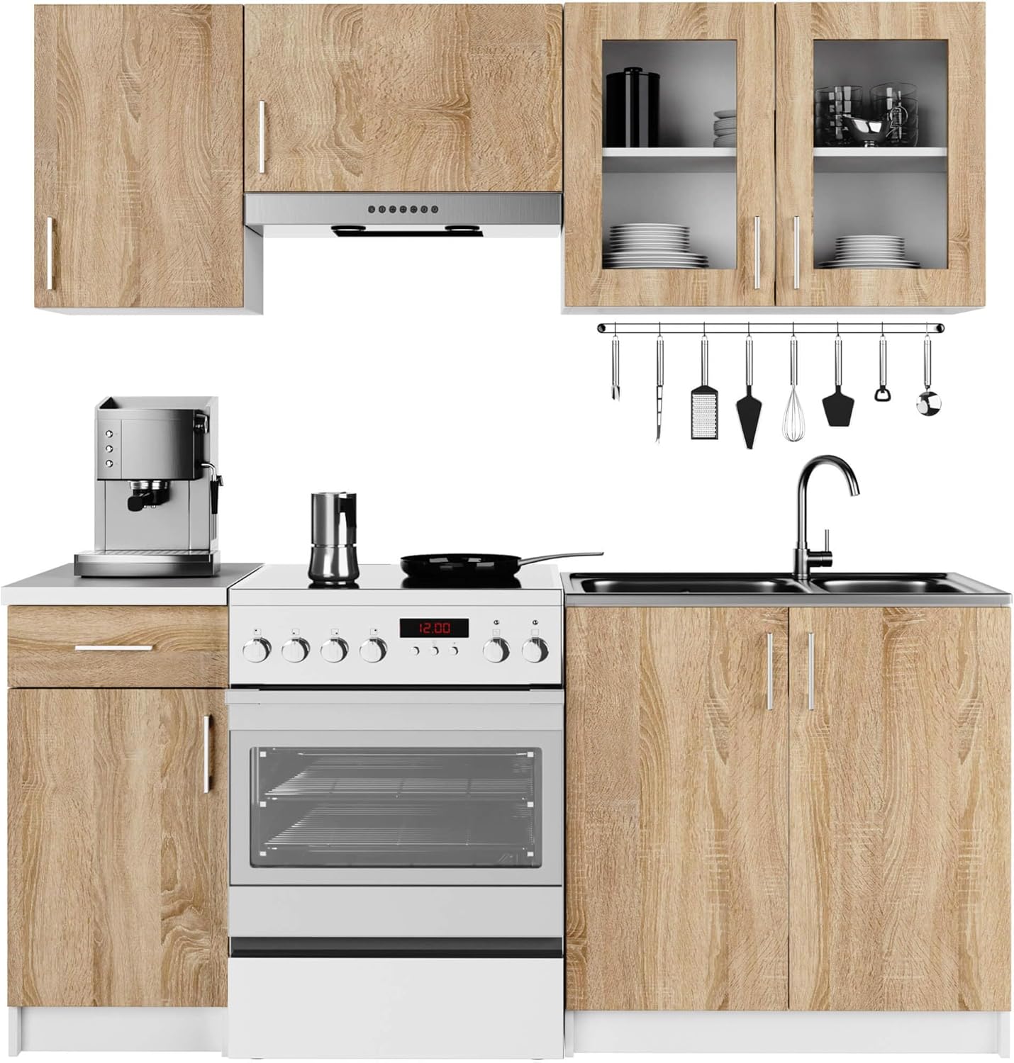 AKORD | Küchenmöbel-Set Lima | Küchen | Kitchen | Für eine kleine Küche | Für EIN Zimmer mit Küchenzeile | Langlebig | Für modernes und traditionelles Design | Weiß | Sonoma-Eiche