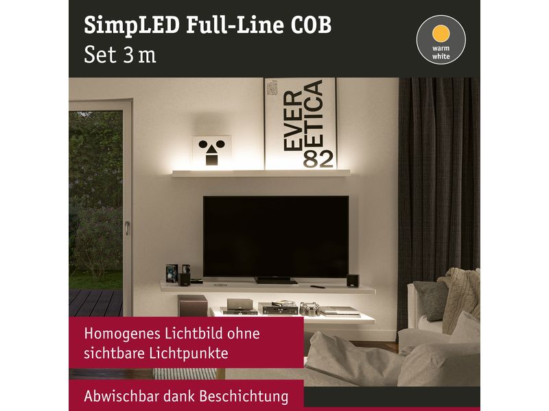 Paulmann LED-Stripe SimpLED Strip Set COB, 3000 K, 3 m, Wei LED Strip Full-Line COB Komplettset