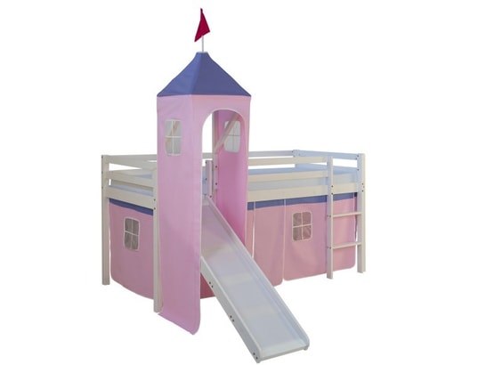 HOMESTYLE4U - Lit enfant Lit mi-hauteur rose pale avec tour